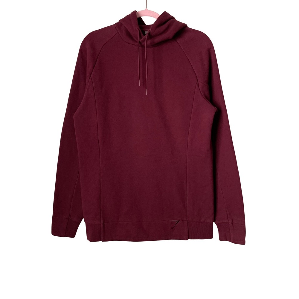 Gymshark Hoodie Womens Medium Burgundy Red Raglan Sleeve Pullover‎ Fleece Cototn